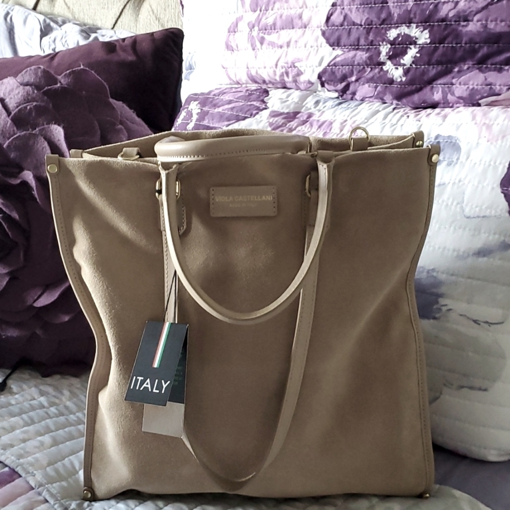 Viola Castmani tan suede bag